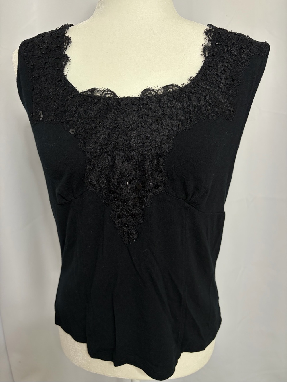 Black Lace-Accent Sleeveless Tank